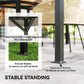 Gazebo steel frame with triangular supports and ground stakes for stability