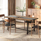 Industrial dining table with dark brown plank top and black steel legs, seating up to 8