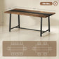 Brown rectangular dining table with black steel frame and legs, shown with size markings