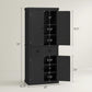 Black kitchen pantry cabinet front view with overall height and width measurements