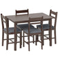 Walnut 5-piece dining table set for four with 4 upholstered chairs, gray seat cushions