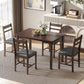 Walnut-brown dining table and four upholstered chairs with gray fabric seats
