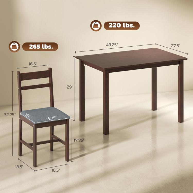 Farmhouse dining table set layout with chair and tabletop size measurements