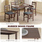 Walnut-brown dining table with four upholstered chairs, gray seat cushions