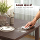 Dining table with dark wood surface, cloth wiping for easy clean