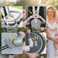 Gray kids tricycle stroller with removable guardrails, harness, brake, and clutch