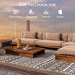 Outdoor patio rug with black-and-white geometric pattern for outdoor seating areas.