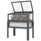 Gray raised garden planter box with flip-up mini greenhouse, transparent front window