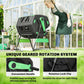 Outdoor dual-chamber tumbling compost bin with geared drum and green handle