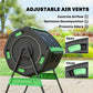 Outdoor compost bin with adjustable air vent controls on black drum
