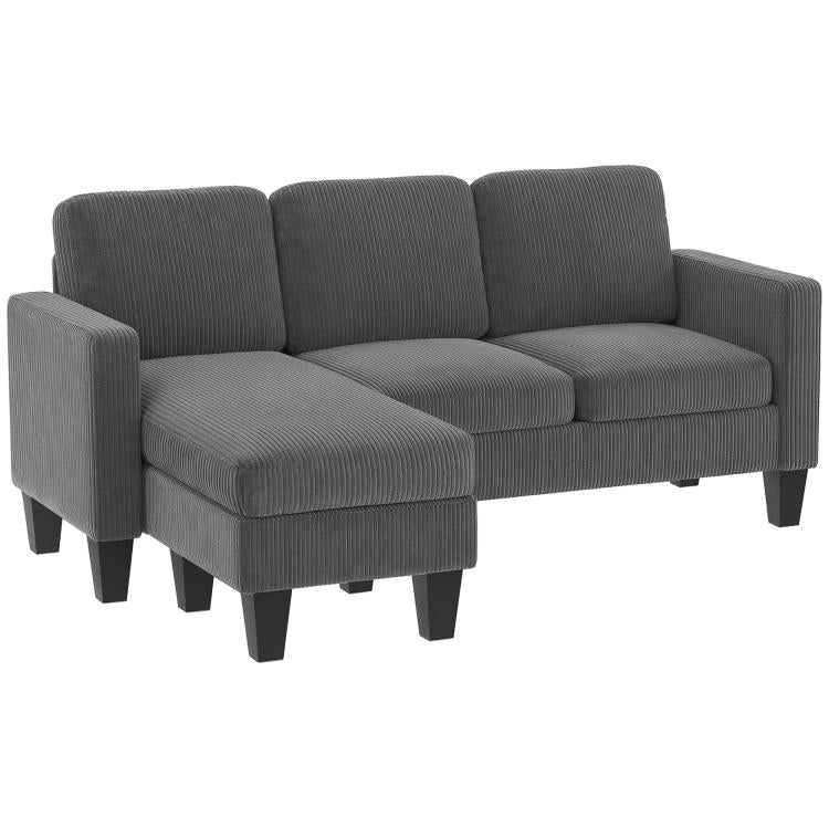 Dark gray sectional sofa with chaise ottoman section and three back cushions