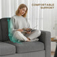 Dark gray sofa chaise with ribbed upholstery, shown with a person relaxing.