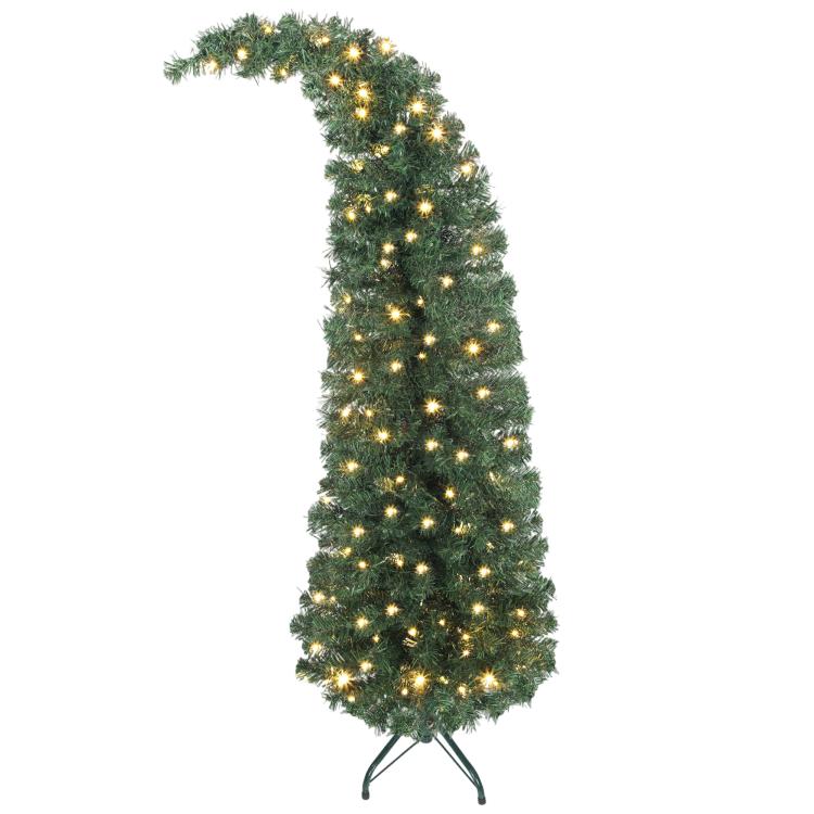 Slim prelit Christmas tree with warm white LEDs, full front view