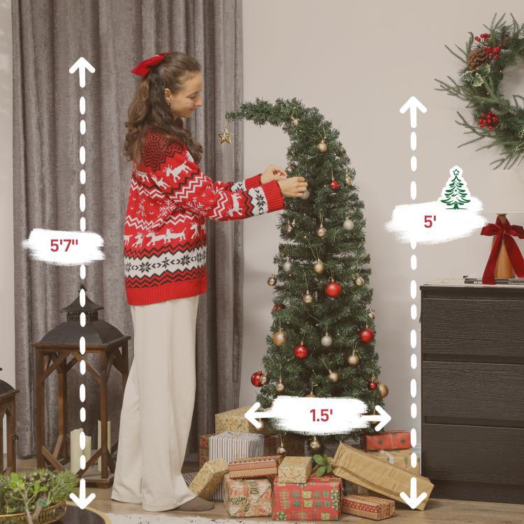 Slim prelit Christmas tree with warm white LED lights and metal stand