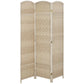 Woven 3-panel room divider screen, light beige fabric with metal hinge accents and fold design