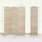 Woven 3-panel room divider dimensions shown: tall folding privacy screen with rounded tops