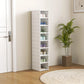 White foldable plastic shoe storage tower with clear front doors in a room