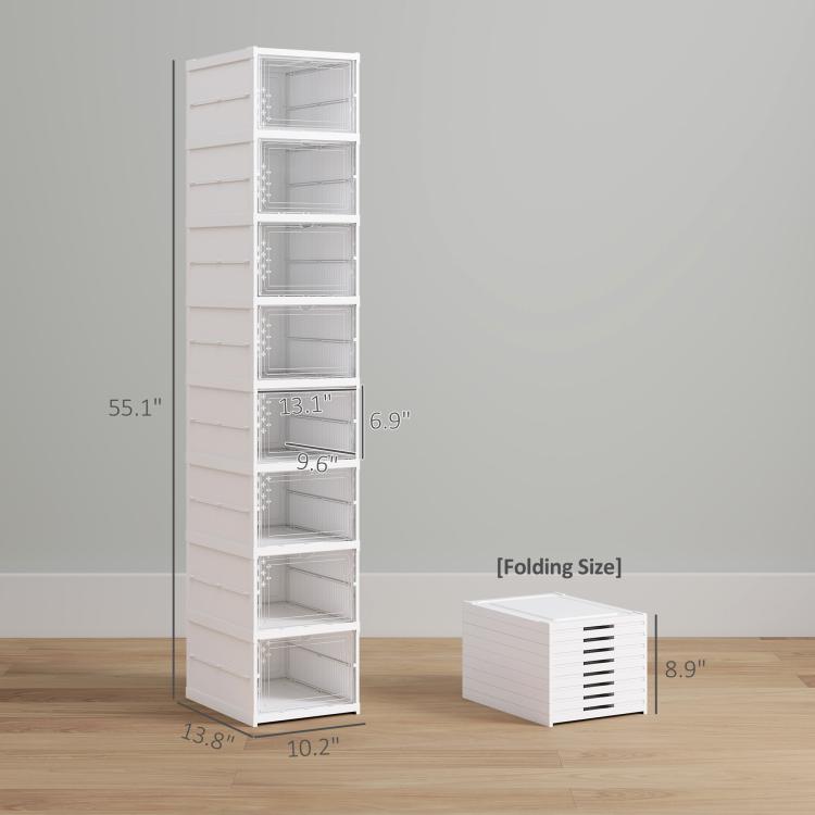 White foldable plastic shoe storage box with open door and vented design