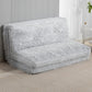 Light gray shaggy floor sofa bed with raised backrest and thick cushioned base