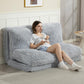 Light gray plush floor sofa bed with wide seat and upright backrest