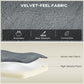 Dark gray velvet-feel fabric upholstery detail on sectional sofa