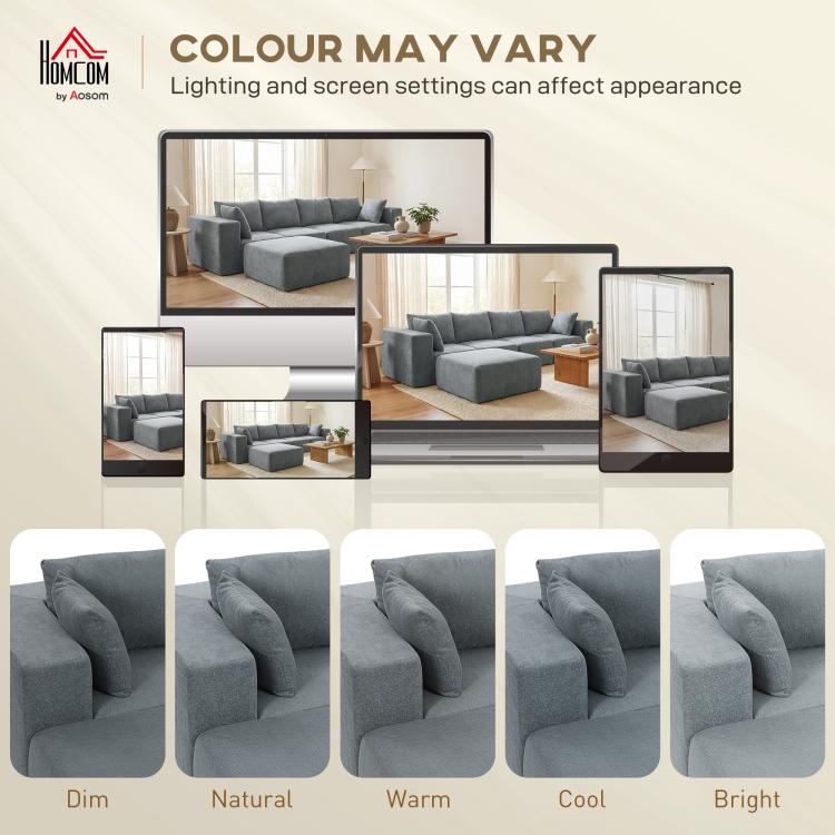 Dark gray sectional sofa armrest close-up with textured upholstery