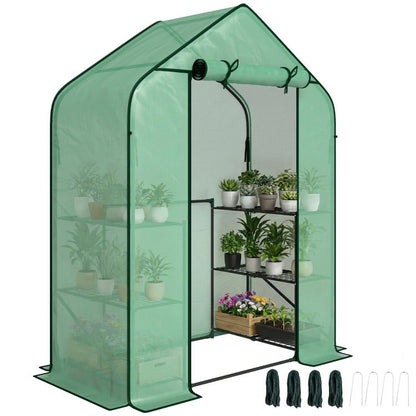 Portable green greenhouse with roll-up door and UV PE cover