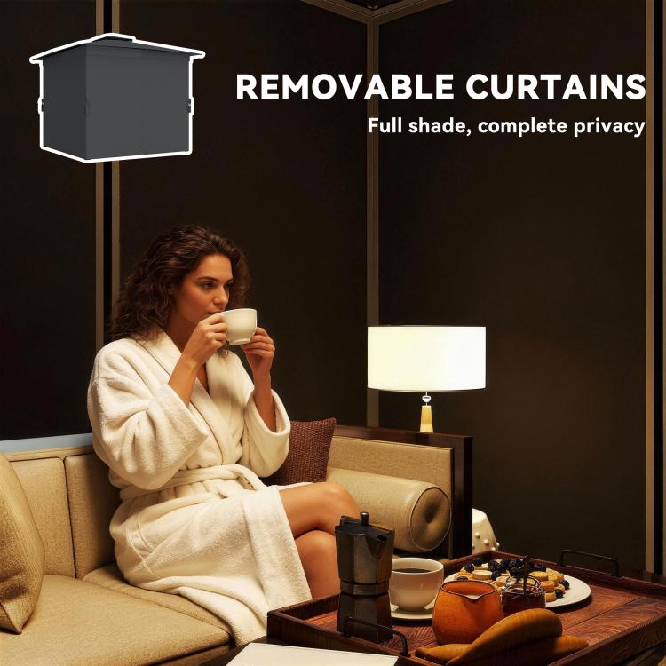 Outdoor patio gazebo with removable curtains and enclosed side panels