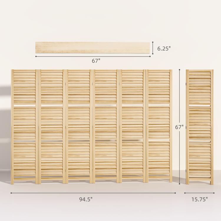 Wood room divider schematic view with folding panels and 67 in tall height