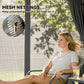 Gazebo with mesh netting and dark curtains for fresh air and added privacy