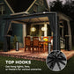 Patio gazebo with top hooks for hanging lights over a dining area