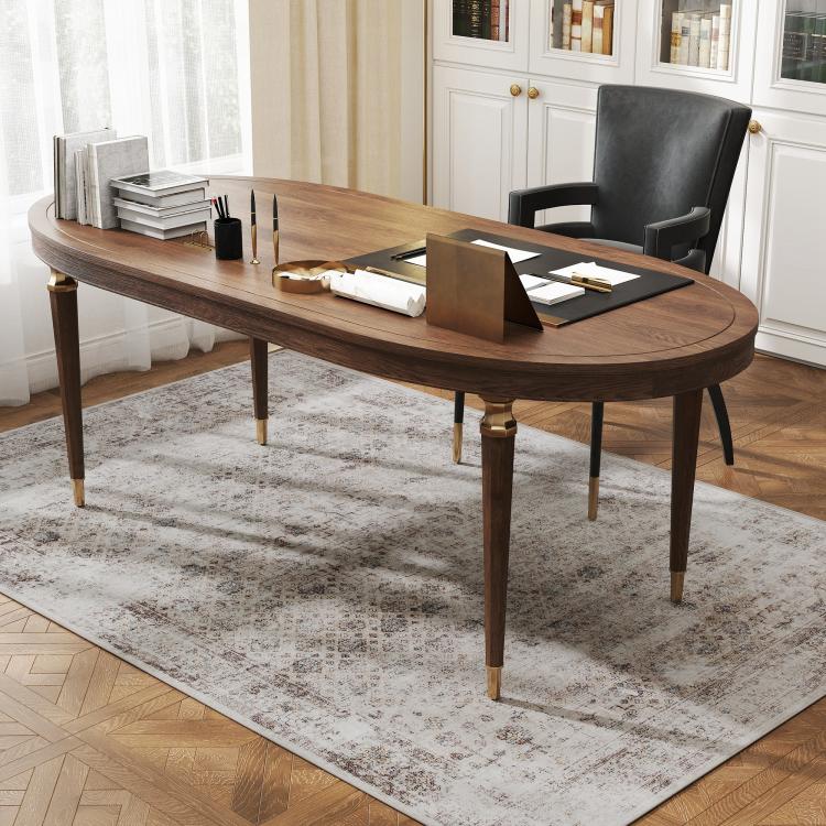 Light mixed-brown area rug with distressed traditional pattern, rectangular