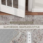 Distressed area rug edge with slim profile and detailed texture close-up
