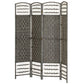 Dark gray woven 4-panel folding room divider with arched top panels and cord trim