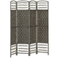 Dark gray 4-panel folding screen with lattice weave and white beaded borders