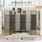 Woven 4-panel room divider screen in dark gray with arched top and rope-trim bars