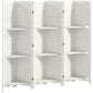 White folding room divider with 6 panels and 3 shelves, open cabinet-style back