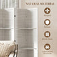 White privacy screen room divider with solid wood structure and built-in shelving