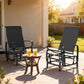 Set of 2 black mesh rocking lounge chairs with lightweight metal frames, curved arms