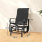 Black rocking glider chair with adjustable seat, high back, and metal frame dimensions