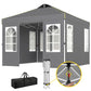 Dark gray instant canopy shelter with sidewalls, windows, and open front interior frame