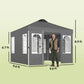 Dark gray pop-up canopy tent with sidewalls; height and width size markings shown
