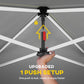 One-push pop-up canopy tent with central lock mechanism shown under the roof