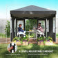 Dark gray pop-up canopy tent with sidewalls and adjustable height support for three-level setup