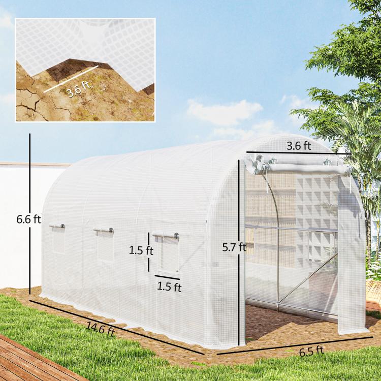 White tunnel greenhouse with zippered mesh doors and arched PE cover