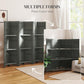Gray folding room divider shown in expanded and partially folded positions