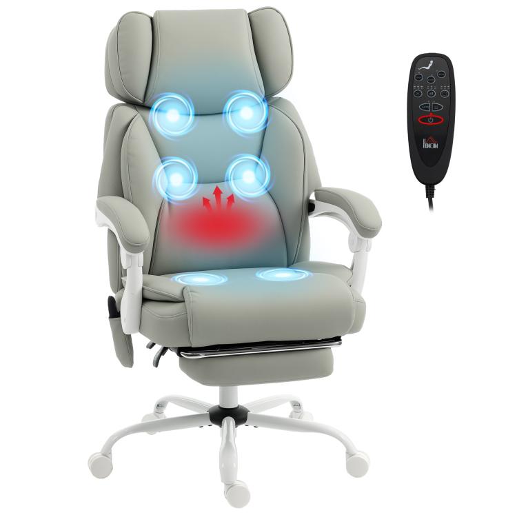 Light gray high-back massage office chair with footrest and remote controller