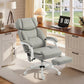Light gray heated massage recliner chair with footrest and arm controls