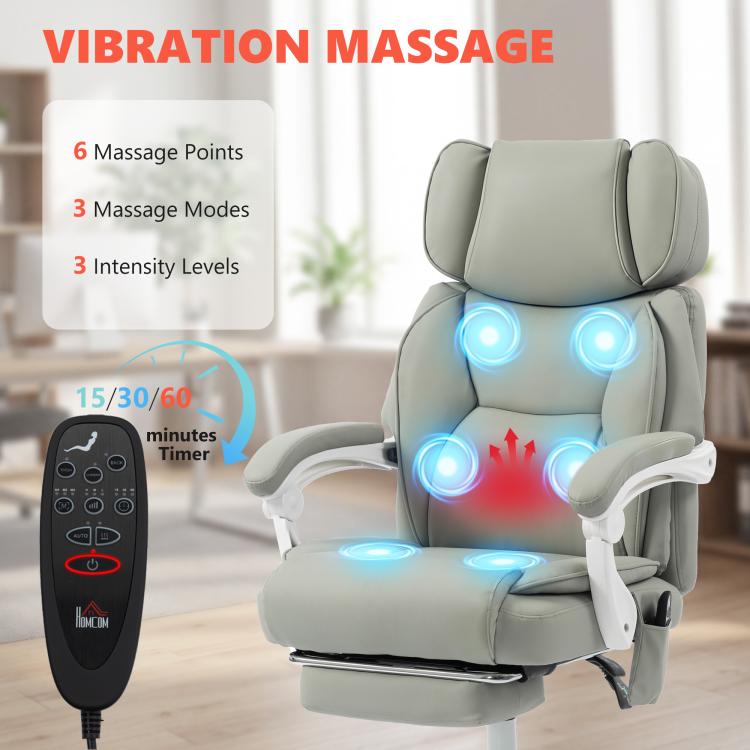 Light gray massage office chair with blue vibration lights and remote controller