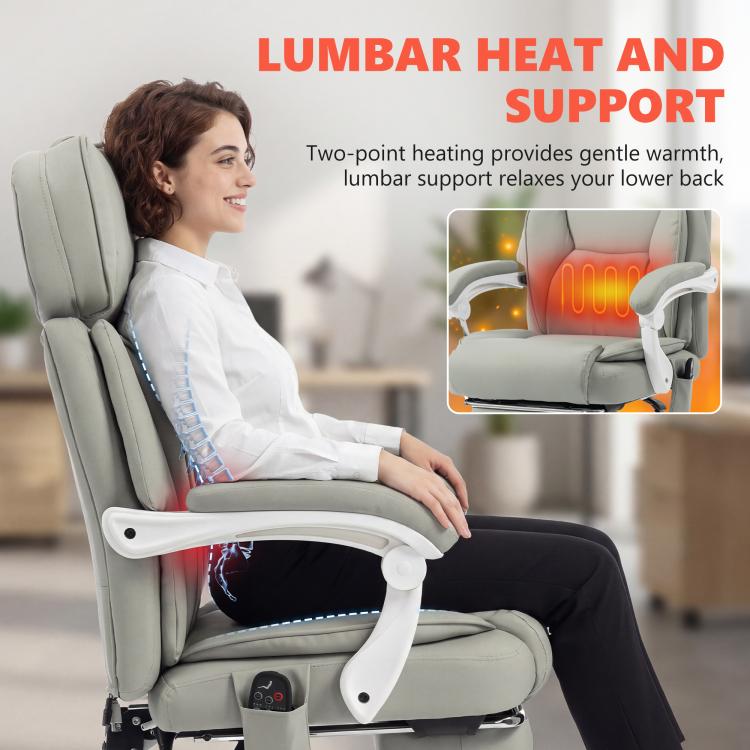Light gray massage chair with lumbar heat and support for lower back